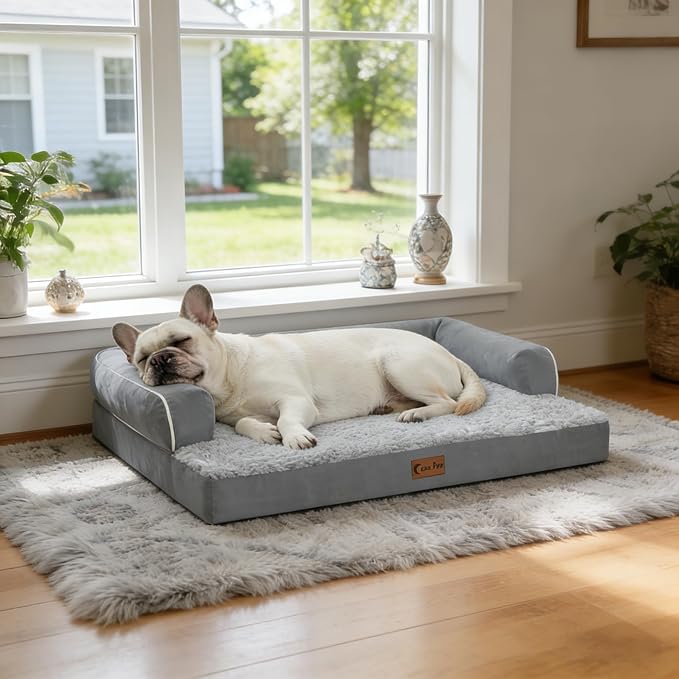 Orthopedic Dog Beds for Large Sized Dogs, Waterproof Egg Crate Foam Medium Dog Couch Beds for Crate 35x22Inch, Washable Pet Beds with Removable Cover and Nonskid Bottom, Grey