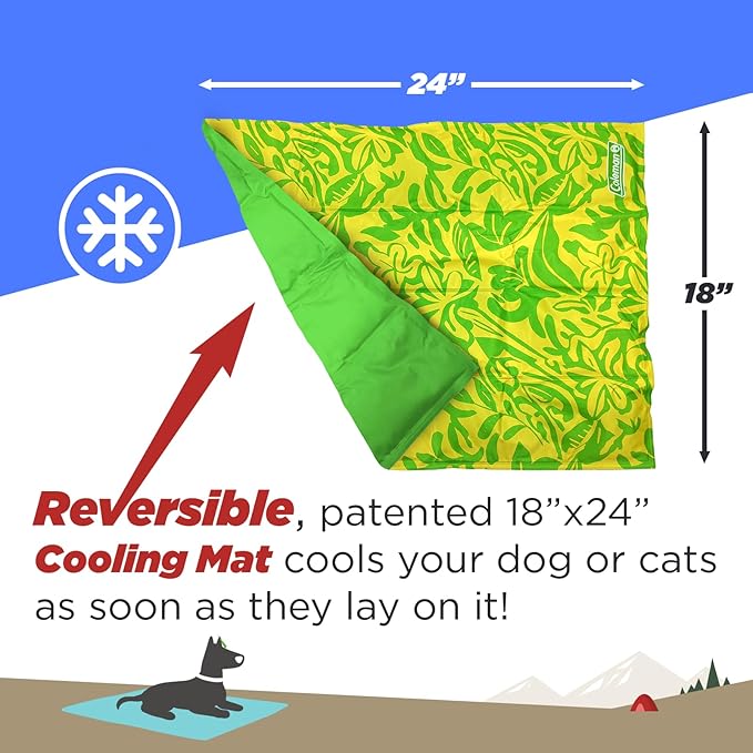 Coleman Small Green Botanical Pattern Reversible Cooling Mat – 18” x 24”