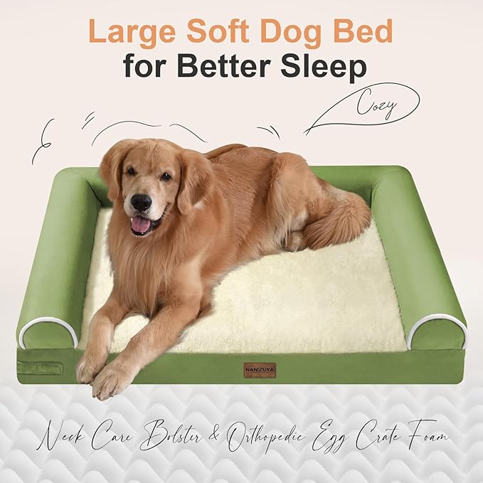 Large Dog Bed Orthopedic Washable: Beds Bolster XL Bed Big XLarge Dogs Egg Crate Foam Couch Sofa Waterproof with Removable Cover - Grass Green