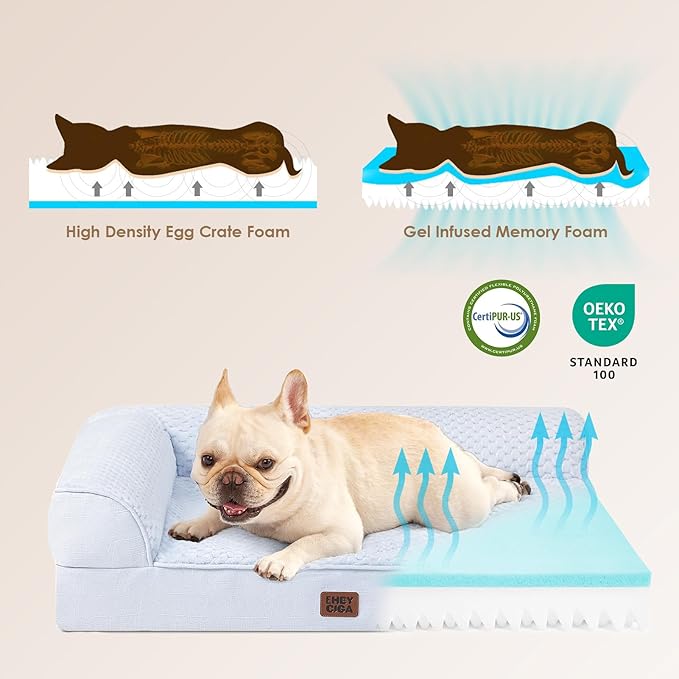 EHEYCIGA Large Dog Bed Memory Foam for Crate, Orthopedic Dog Bed Large Size Dogs with Washable Removable Cover, Waterproof Pet Sofa Couch with Nonskid Bottom, 35x22x6, Washblue