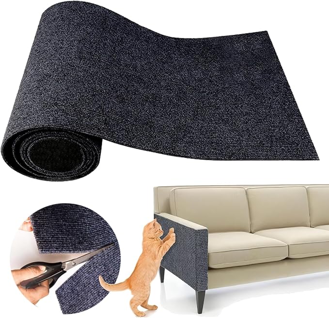 Cat Scratching Climbing Carpet Mat, Adhesive Trimmable Cat Scratcher Furniture Protector, Cat Post Covered Pad Replacement for DIY Cat Tree Shelf Couch Corner Wall (Dark Grey,39.3x15.8In)