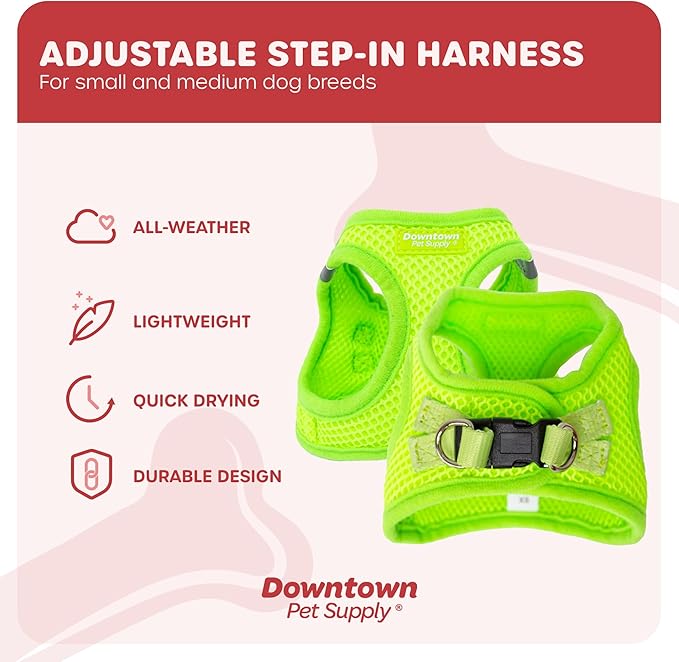 Downtown Pet Supply Step in Dog Harness for Small Dogs No Pull, Large, Atomic Yellow - Adjustable Harness with Padded Mesh Fabric and Reflective Trim - Buckle Strap Harness for Dogs