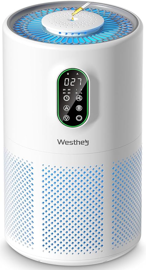 Air Purifiers for Home Large Room up to 1650 ft², WESTHEY H13 True HEPA Air Purifier for Bedroom with Night Light, Air Quality Monitor, Fragrance Sponge, Air Cleaner for Wildfire Smoke Dander Dust