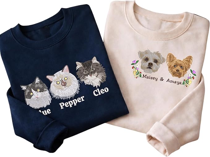 VIOLAVA Custom Cat Embroidered Christmas Sweatshirt – Personalized Pet Name Holiday Crewneck, Festive Gift for Cat Lovers