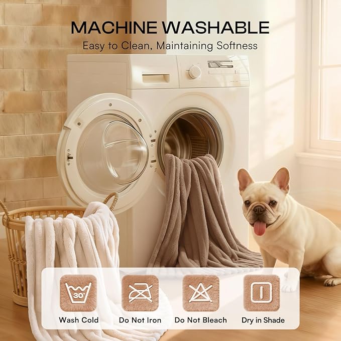 LINENLUX 1 Pack 3 Soft Dog Blanket Washable Warm Fleece Cat Blankets for Pet Puppy Fluffy Calming Flannel Brown/White/Blue Large