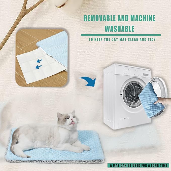 Two Uses'Cat Mat,Self Warming&Cooling Cat Mat.18 * 24in-Cooling Cat Pad.Hot/Cold Mat for Dogs and Cats.Free A Gel Pack and A Disposable Self-Heating Pad,Temperature Lock Design,Machine Washable