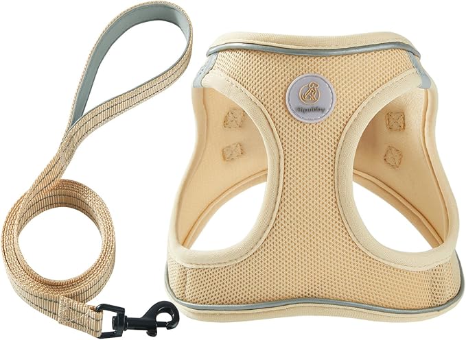 Hipubby Dog Harness and Leash Set, No Pull Soft Mesh Puppy Harness for Small Medium Dogs, Cats - Step in Reflective Breathable Lightweight Vest Harness for Walking, Training - Khaki, L