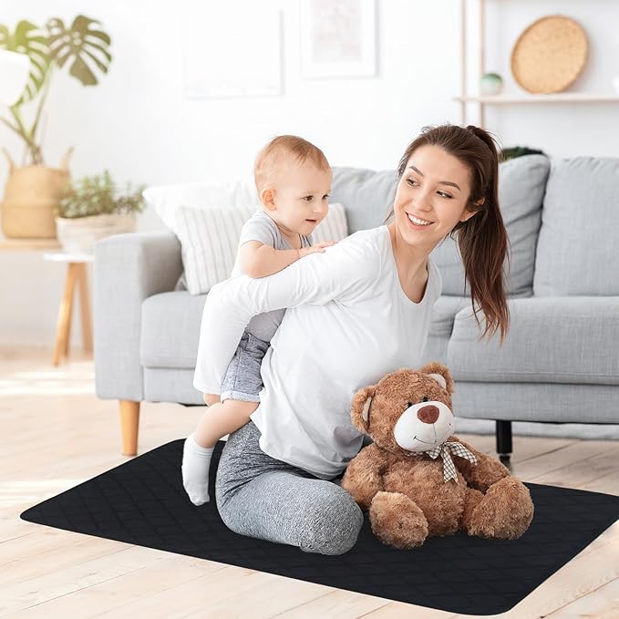 Washable Incontinence Bed Pads, Reusable Underpads for Kids, Adults, Elderly, Hospitals & Pets, Waterproof Bed Protector Pad for Bed, Sofa, Floor, Super Absorbent Bed Pad 34" x 52"- Black
