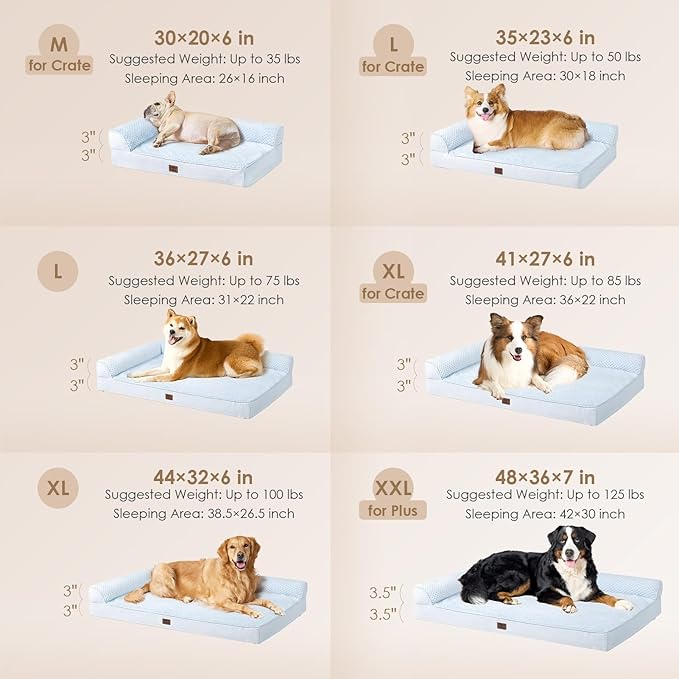 EHEYCIGA Large Dog Bed Memory Foam for Crate, Orthopedic Dog Bed Large Size Dogs with Washable Removable Cover, Waterproof Pet Sofa Couch with Nonskid Bottom, 35x22x6, Washblue