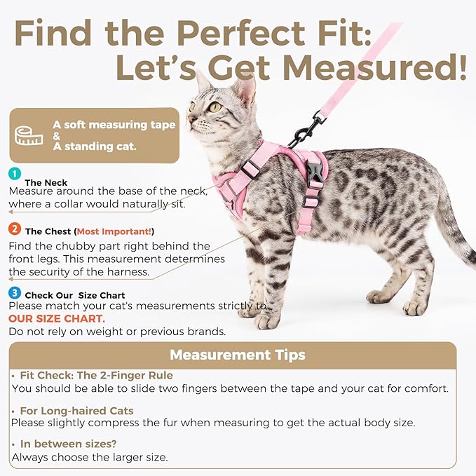 Cat Harness and Leash Set Escape Proof Tactical Medium Kitten Harness Emotional Support Cat Vest, Pink, M