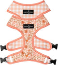 Lucy & Co. Cute Reversible Dog Harness Walking Halter - Best Designer Pet Harnesses for XS - XL Dogs - Padded Adjustable Vest for Easy Walking-Small-Peach Pink Floral Plaid