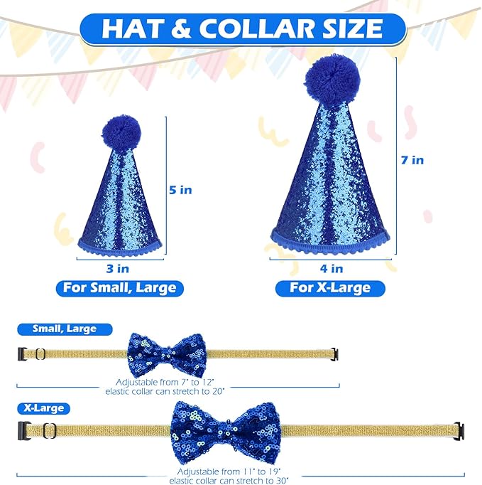 EXPAWLORER Dog Birthday Party Supplies - Dog Birthday Bandana Scarf and Party Hat with Numbers Boy Girl Pet Bow Tie, Cute Outfit for Small Medium Large Dogs (X-Large)
