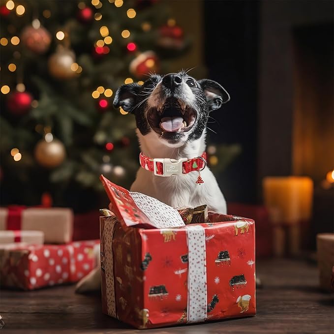 Christmas Dog Collar - Cute Red Christmas Tree Festive Puppy Collar with Safety Buckle, Soft Adjustable Holiday Dog Collars for Small Medium Large Dogs S
