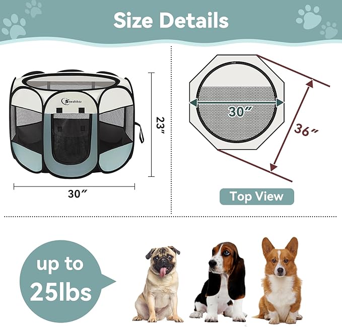 Dog Playpen, Puppy Pet Playpen, Medium Dogs Tent Crates Cage Indoor/Outdoor, Portable Pop Up Dog Kennel Playpen with Carrying Case for Dogs/Cats/Rabbits, Removable Zipper Top, Grey