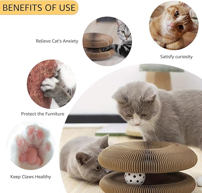 Cat Toy, Magic Organ Cat Scratch Board, Compact Cats Accordion Toy, Interactive Cardboard Cat Scratcher Pad Toys with Bell Ball for Indoor Exercise