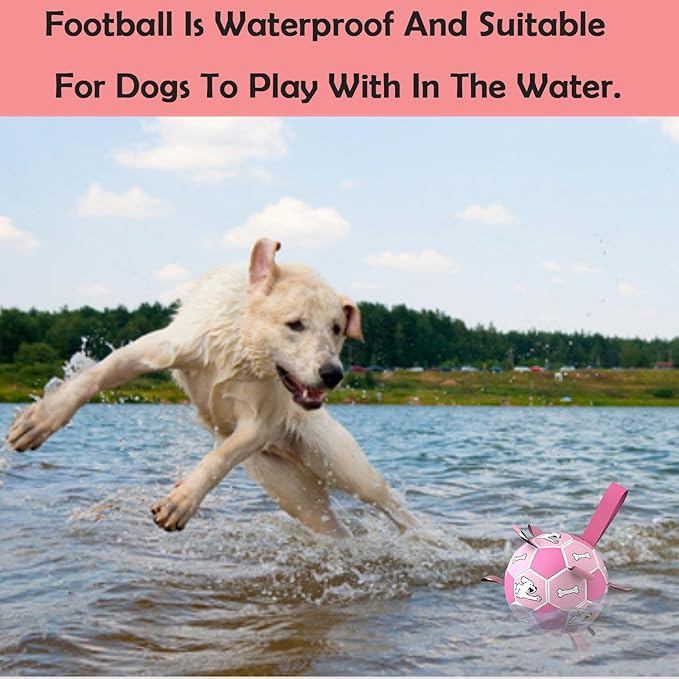 Dog Soccer Ball, Interactive Toys for Tug of War, Puppy Birthday Gifts, Tug Toy, Water Toy, Durable Balls for Small & Medium Size(6 inch-Pink)