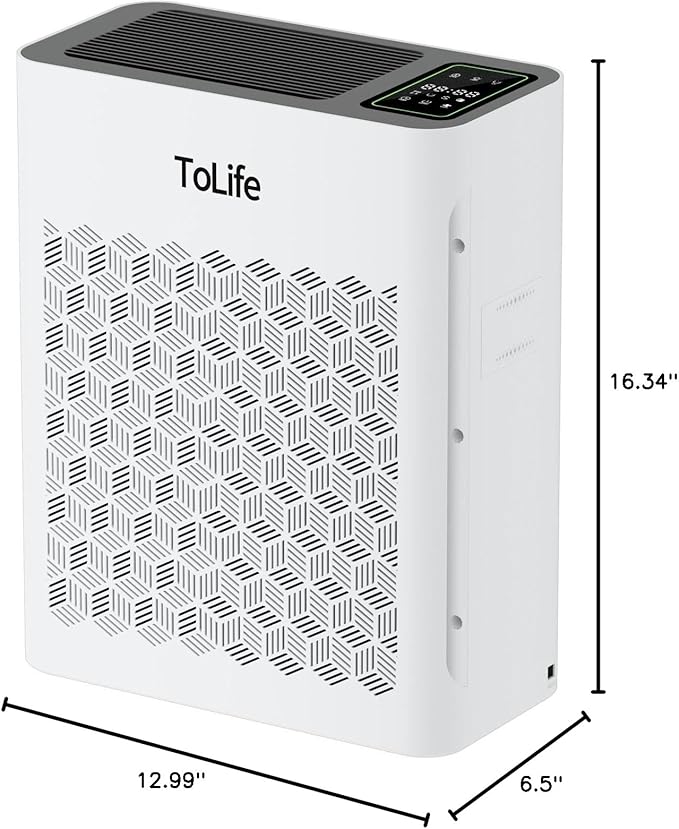 Tolife Air Purifier Large Room, Air Purifiers for Home Pets Hair with Washable Filter, Air Cleaner for Bedroom up to 1095 Ft² Dust Smoke Odor, Sleep Mode, Timer, White