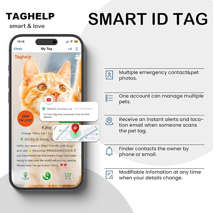 Smart QR Code Cat ID Tag – Free Forever Online Profile, No Subscription Pet Safety Tag, Instant Owner Alert on Scan, No App Required, Anti-Lost Cat ID Tag QR Code（Pink 1 Inch）