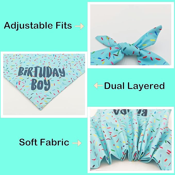 Birthday Boy Dog Bandanas 1 Pack, Blue Birthday Dog Scarfs, Pet Scarves for Birthday Boy Bandanas for Large and Extra Large Dogs (Blue, X-Large)
