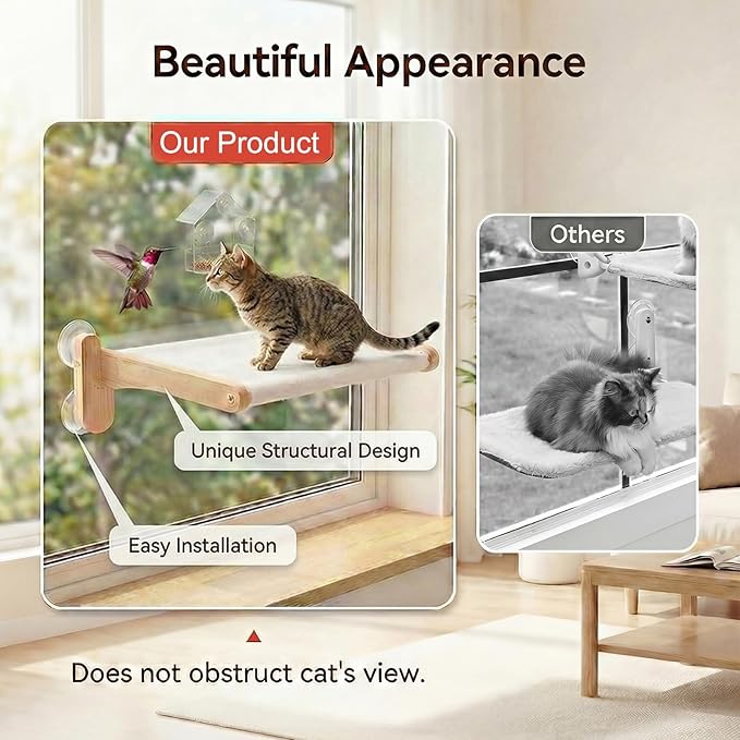 2-in-1 Cat Window Perch & Hummingbird Feeder, Heavy Duty Foldable Cat Hammock with 4 Super Strong Suction Cups, Plush Cats Bed for Bird Watching – Indoor Pet Window Seat & Unique Gift for Cats Lovers