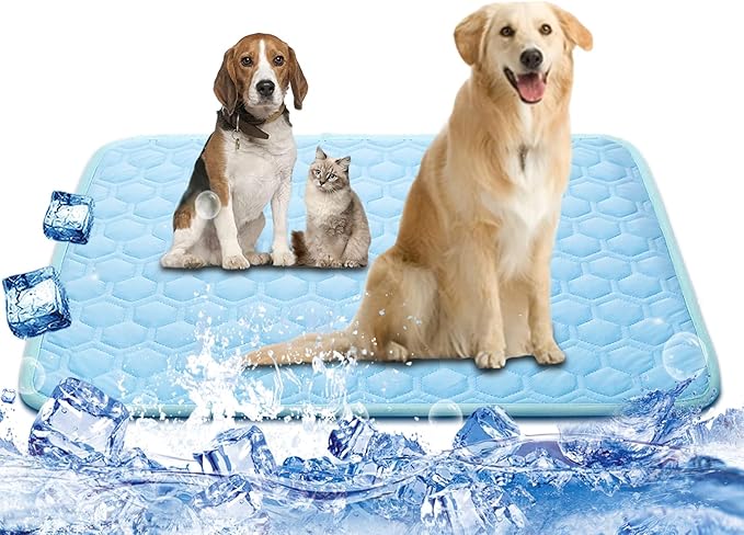 Upgraded Self-Cooling Mat for Dogs & Cats - Thicken, Washable, Non-Toxic, Foldable & Non-Slip Dog Cooling mat Pet Cooling Pad for Indoor, Outdoor, Car- Perfect for Summer (Blue, 18“*24”(Small))