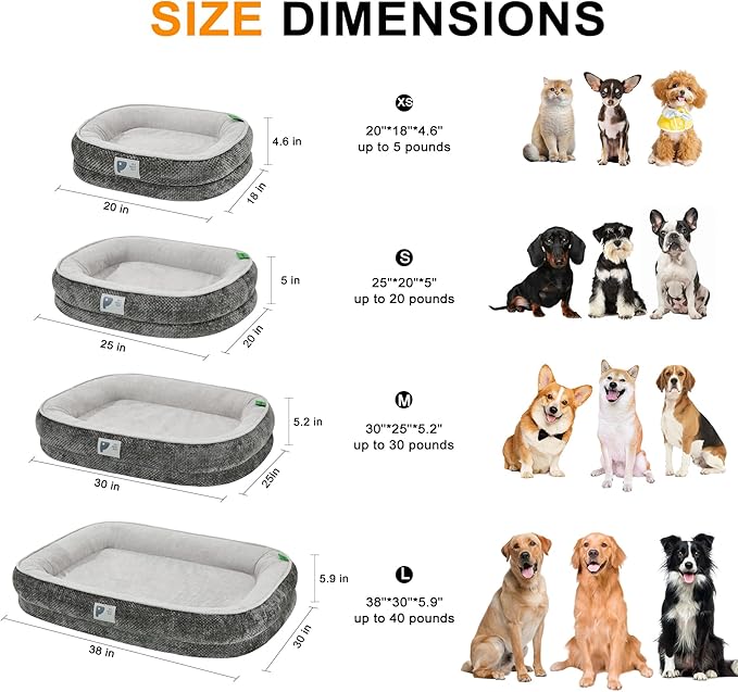 Dog Beds Large Sized Dog,Orthopedic Bed with Removable Cover&Non-Slip Bottom Couch Bed with Four-Sided Bolster Grey L