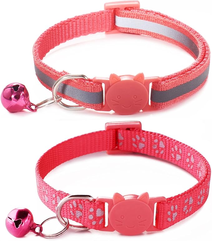 Red Breakaway Cat Collar with Bells, [2 Pack] Reflective Kitten Collar with Bells, Break Away Cat Collar for Girl Cats Boy Kitty
