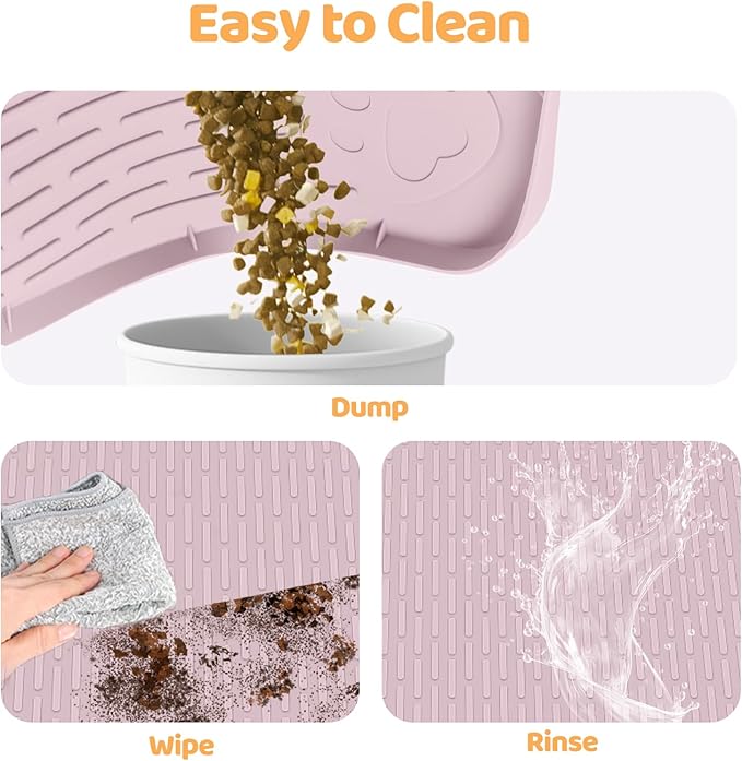 Cat Food Mat, 34" x 22" Large Silicone Pet Feeding Mat for Food and Water Bowls Non-Slip, Easy to Clean (Pink)