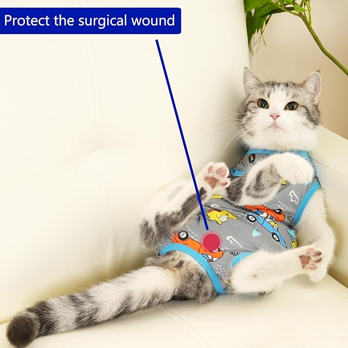 Cat Recovery Suit Cat Onesie for Cats After Surgery Female Male Spay Kitten Neuter Surgical Bodysuit Post Surgery Cone of Shame Alternative Anti Licking (Gray, Small)