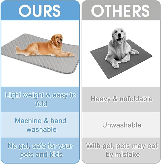 Summer Dog Cooling Mat Washable Ice Silk Self Cool Pad for Small Medium Large Dogs and Cats, Pet Sleeping Pad for Crate, Bed, Indoor & Outdoor Floor, Car Seats