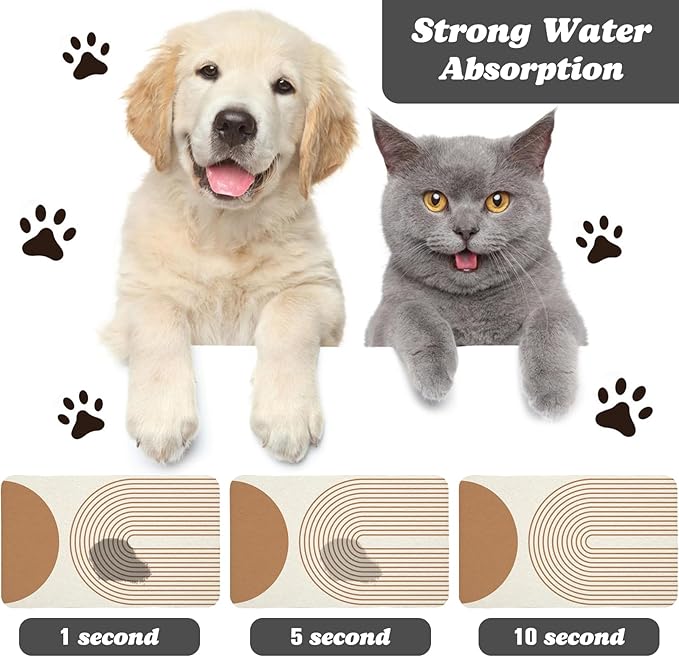 Dog Food Mats for Floors Waterproof, Cat Water Bowl Mats Pet Feeding Absorbent Mat Placemats for Food and Water Beige Bohemia 12 * 20 inch