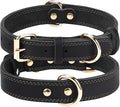 Joytale Leather Dog Collar for Medium Dogs, Genuine Thick Solid Leather, Heavy Duty Sturdy Pet Collar, Adjustable Metal Pin Buckle for Reliable Daily Training and Walking, Black, M