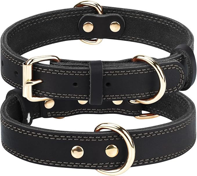 Joytale Leather Dog Collar for Small Dogs, Genuine Solid Sturdy Leather for Active Small Breeds, Adjustable Metal Pin Buckle, Durable and Secure Pet Collar for Daily Use, Black, S