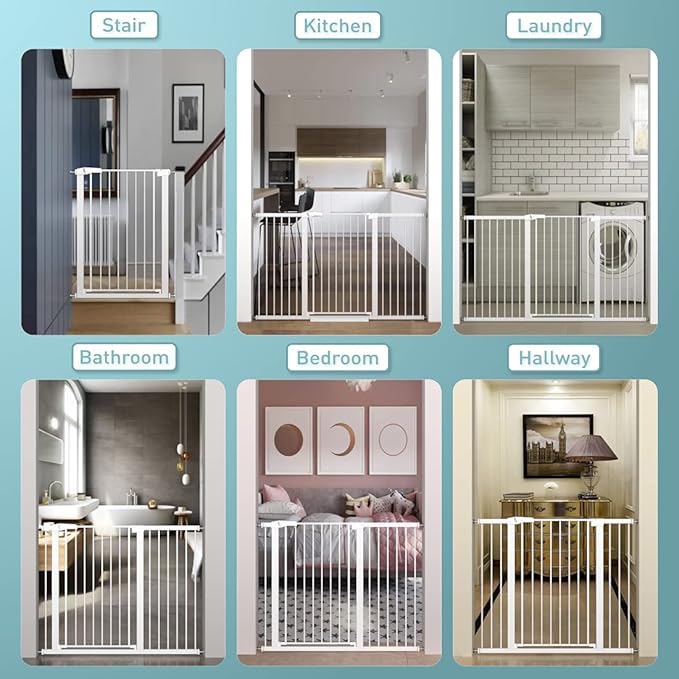 Fairy Baby 38" Extra Tall Baby Gate, 65.4"-70.8" Extra Wide Long Pet Gate for Dogs Cats Puppy, Metal Auto Close Safety Child Gate for Stairs Doorways, Pressure Mounted Gate Fence No Drill, White