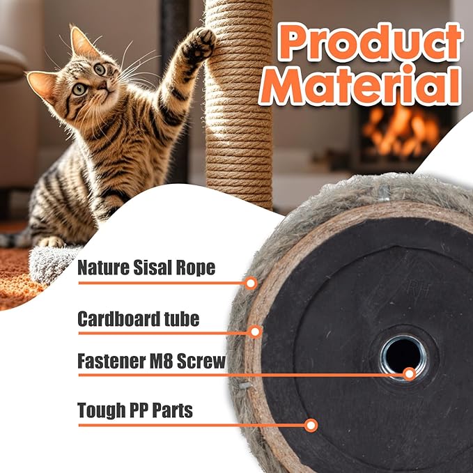 PowerKing Natural Sisal Replacement Scratching Post, 15.7'' 2 Pieces M8 Cat Scratch Post Refill Pole Parts for Refurbishment, Include Screws (Natural)
