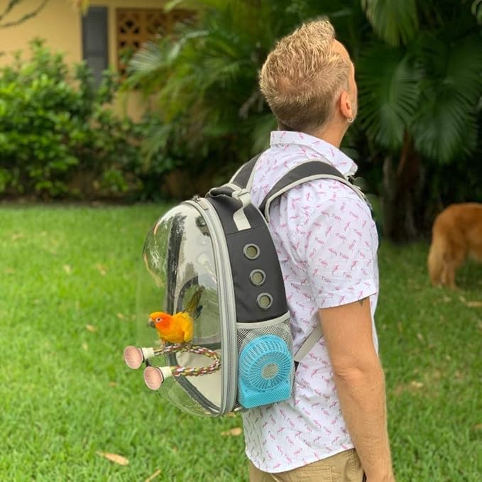 Bird Travel Backpack Carrier, Clear Bubble Window Transport Backpack for Birds, Space Capsule Astronaut Liked Vet Carry Book Bag for Parakeet Parrot (M-YEL, Clear Bubble)