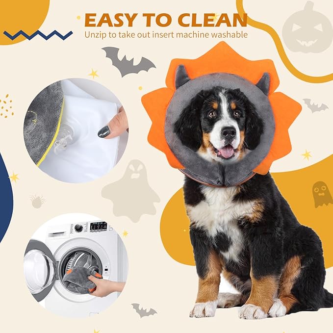 IEUUMLER Inflatable Recovery Dog Collar, Protective Donut Cone, Adjustable Soft Collar for Dog and Cat After Surgery Prevent from Biting & Scratching EU002 - Grey Demon L