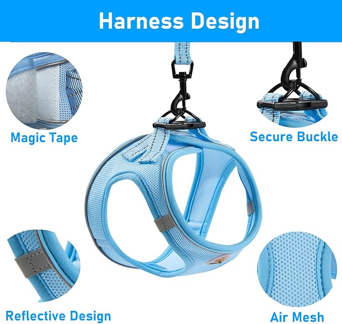 Hipubby Dog Harness and Leash Set, No Pull Soft Mesh Puppy Harness for Small Medium Dogs, Cats - Step in Reflective Breathable Lightweight Vest Harness for Walking, Training - Blue, M