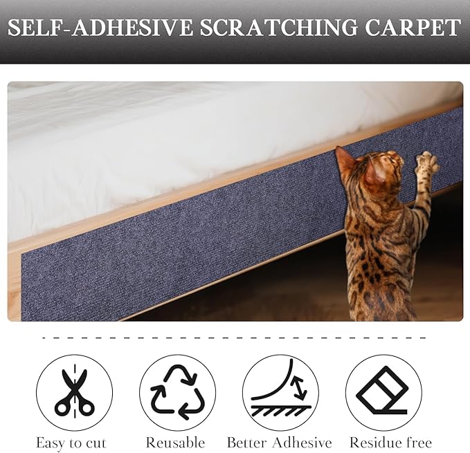 Cat Scratch Furniture Protector Couch Protector from cat Claws Self-Adhesive Carpet remnants Scratching Mat Trimmable DIY Climbing Covering Posts (Grey, 15.8" x 39.3")