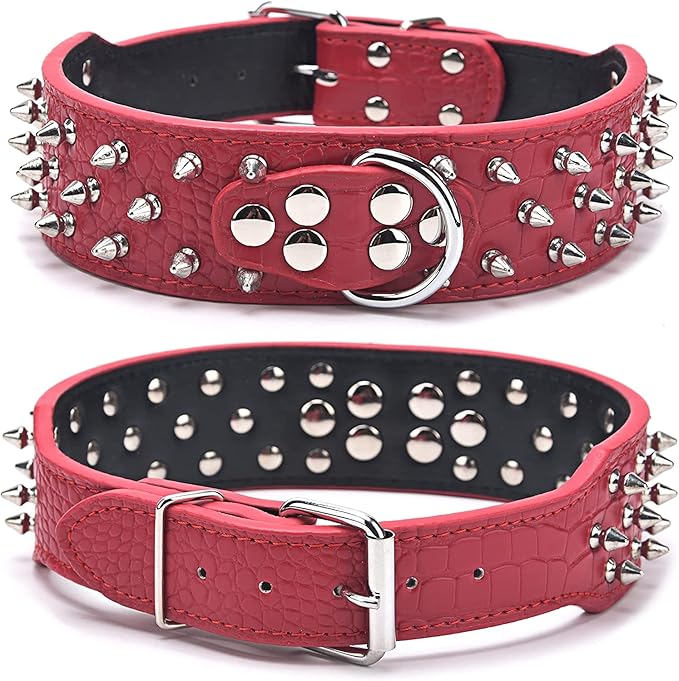 Serijoars Spiked Studded Dog Collar, PU Leather Dog Collar, Adjustable Pet Collars for Medium or Large Breed Pet (M, Camouflage1)