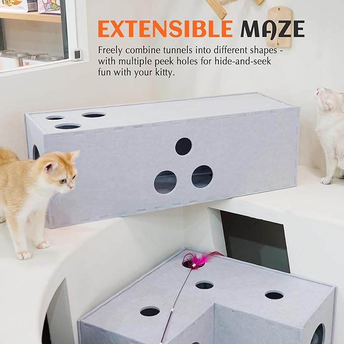 PETKARAY Cat Tunnel, Original Cat Hideaway Cave for Indoor Cats, Large Kitten Play Tubes and Tunnels, Soft Felt Cat Toy with Interactive Peek Hole
