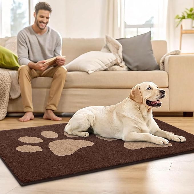 Buganda Dog Door Mat for Muddy Paws, Absorbent Dirt Trapper Washable Indoor Doormats, Non Slip Low-Profile Mud Mat for Dogs, Front Entrance Doormat for Inside Floor (36x24 Inches, Brown)
