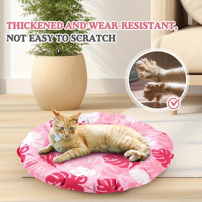 Pet Cooling Mat for Cats and Small Dogs, 20.1'' x 20.1'' Thickened Round Pink Pad Anti-Grab Internal Gel Without Water Filling, Lightweight, Washable, Playmat for Indoor/Outdoor