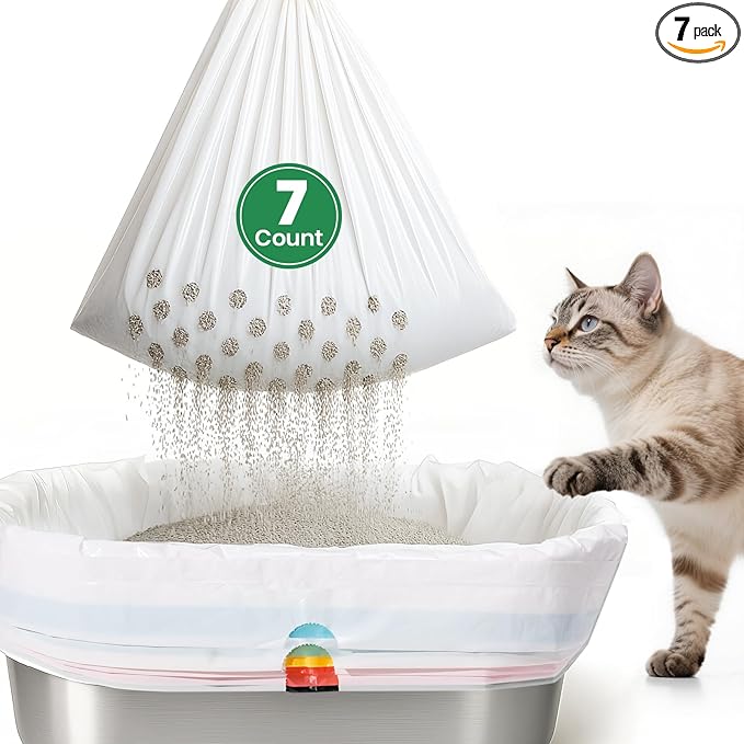 Sifting litter bags with 7-Day Litter System, Heavy Duty Thickened litter liners, 37x18 Inch (7 Pack) For Most Litter Boxes and Cat Supplies