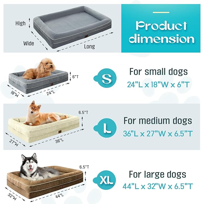 Waterproof Memory Foam Dog Beds for Extra Large Dogs Non-Slip Orthopedic Dog Beds Washable Couch Pet Bed with Removable Cover (Black, X-Large)