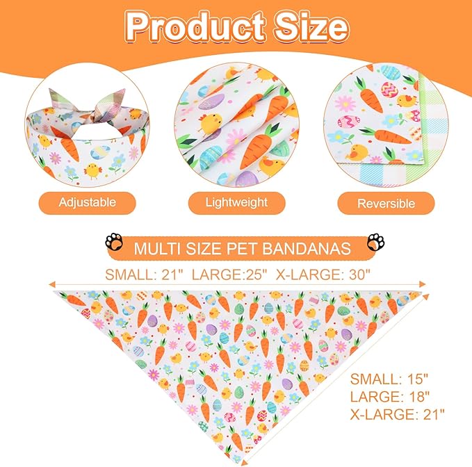 Easter Dog Bandana XLarge 2PCS, Colorful Scarf for Boy and Girl, Durable Triangle Reversible Bibs Handkerchief for Puppy Pet