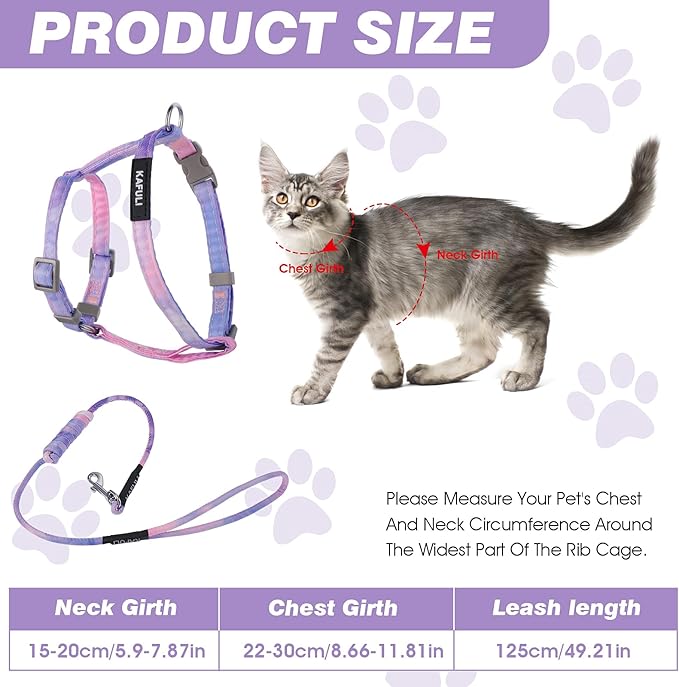 Cat Harness and Leash for Walking Escape Proof Adjustable Soft Harnesses and Leash Set Easy to Wear Kitten Harness for Travel Training and Walking(Gradient Purple)