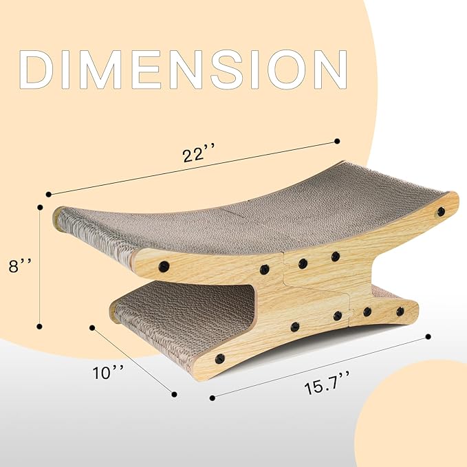 Reversible Cat Scratcher Bed, Large Scratching Board for Indoor Cats - Cardboard Pad & Durable Cat Scratcher Lounge Hammock Furniture, Natural Wood Color