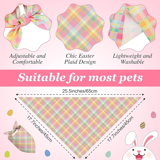 Abbylike 50 Pcs Easter Plaid Dog Bandanas Bulk Pastel Plaid Bandanas for Dogs Triangle Kerchief Bibs Scarf Set for Pet Easter Costume Photo Props Accessories Pet Shops, 25 Styles (25.6 x 17.7 x 17.7)
