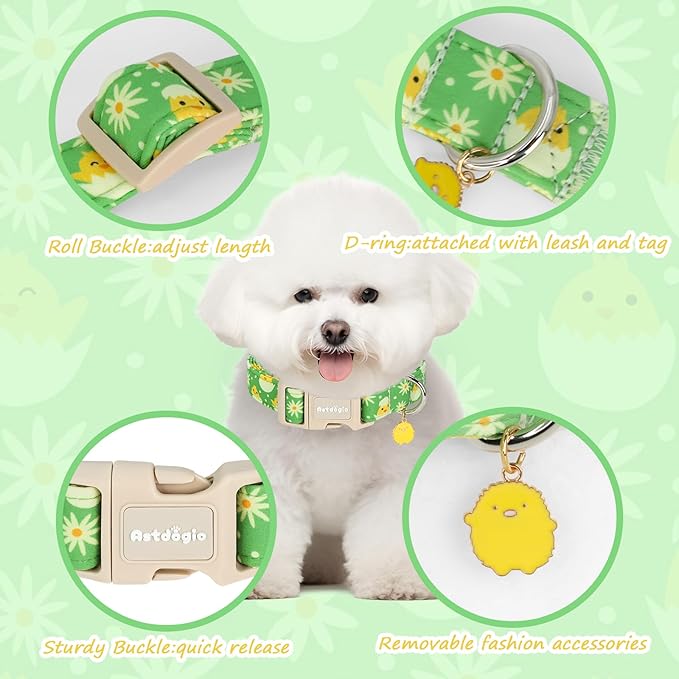 Easter Dog Collar for Medium Dogs, Easter & Spring Theme Mediuml Dog Collar with Cute Chick Hatching Pattern, Adjustable Easter Dog Collars Girl Boy Collar for Dogs -M